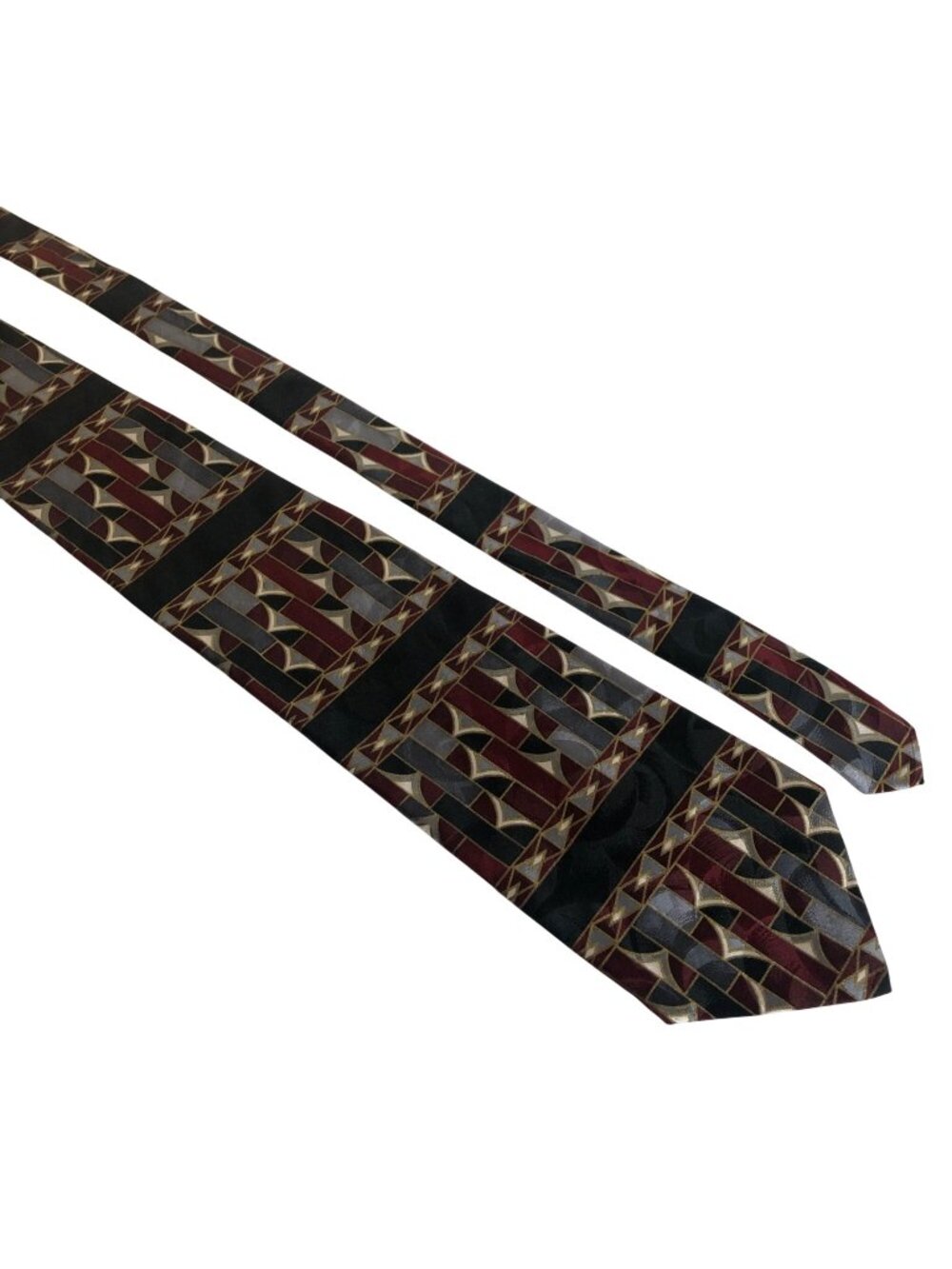 Damon Silk Tie Geometric Burgundy Black Gold Mens Necktie Office Formal Dad Gift